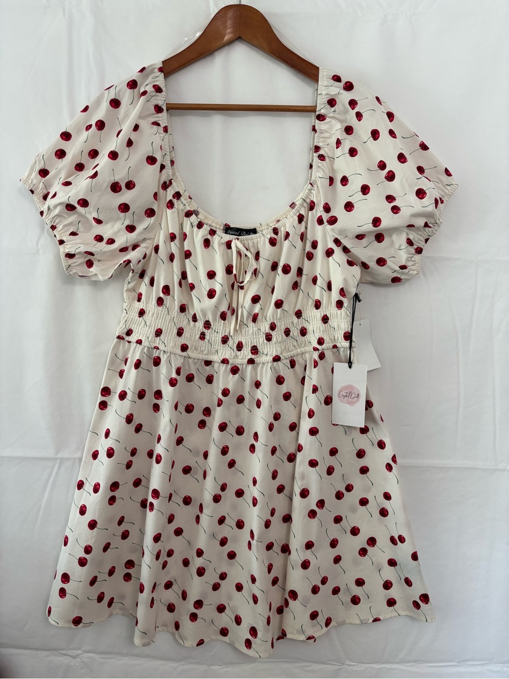 CRYSTAL DOLL NWT Ivory Cherry-Print Mini Dress Size XL